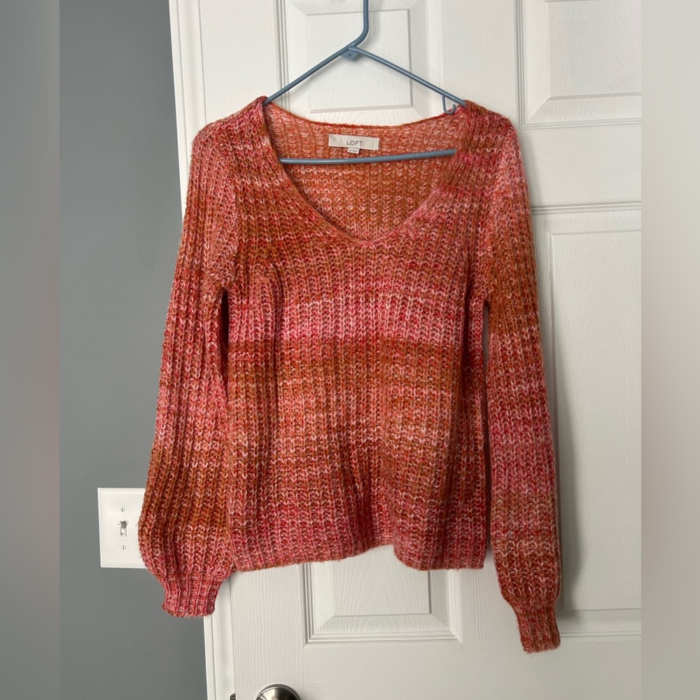 LOFT V-Neck Sweater in Pink and Orange